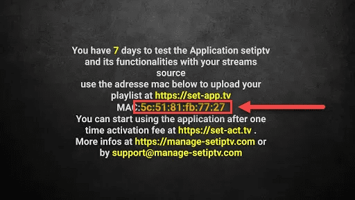 MAC address displayed on screen in Tubioffers.com compatible app