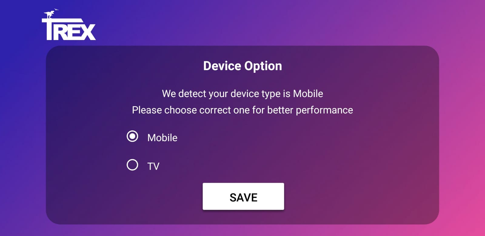 Tubioffers.com app — select Mobile or Tablet on Android