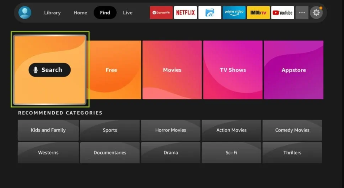 Tubioffers.com FireStick — click Search