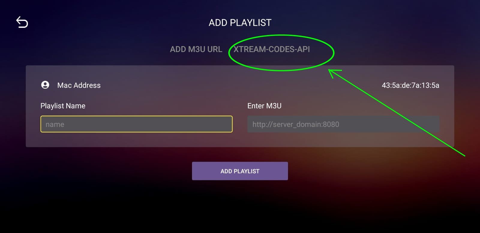 Select Xtream Codes API in Tubioffers.com app