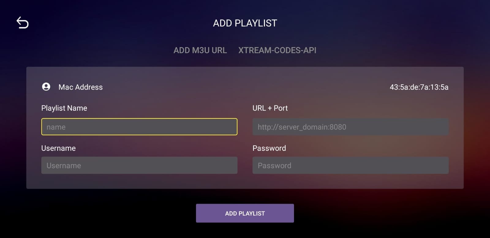 Enter server details on Android Box